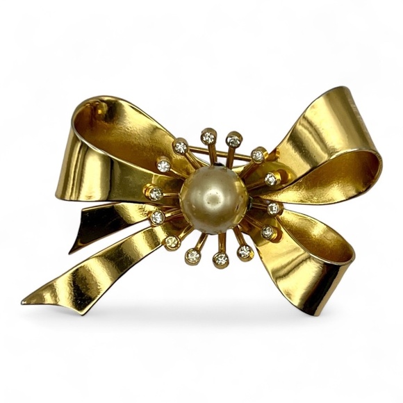 Vintage Coro signed Gold tone Bow ladies Brooch Pin - Picture 3 of 6